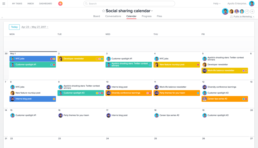 asana as social media calendars