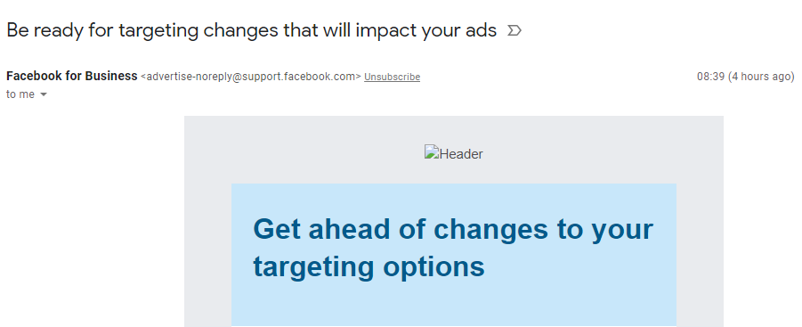 FB Detailed Targeting email notification
